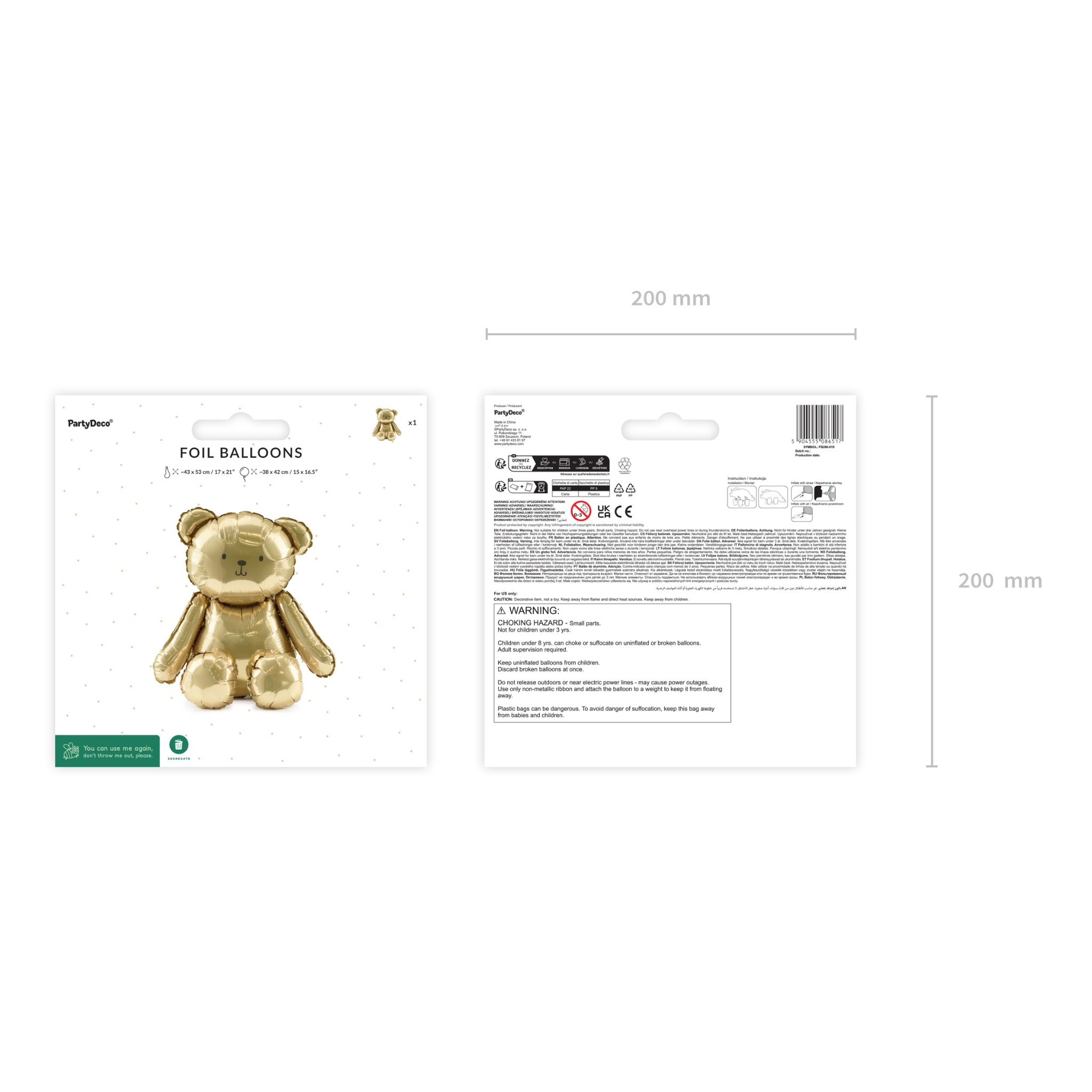 Stehender Folienballon Teddybär Gold -hey-Party.de- Folienballons -#Variante_