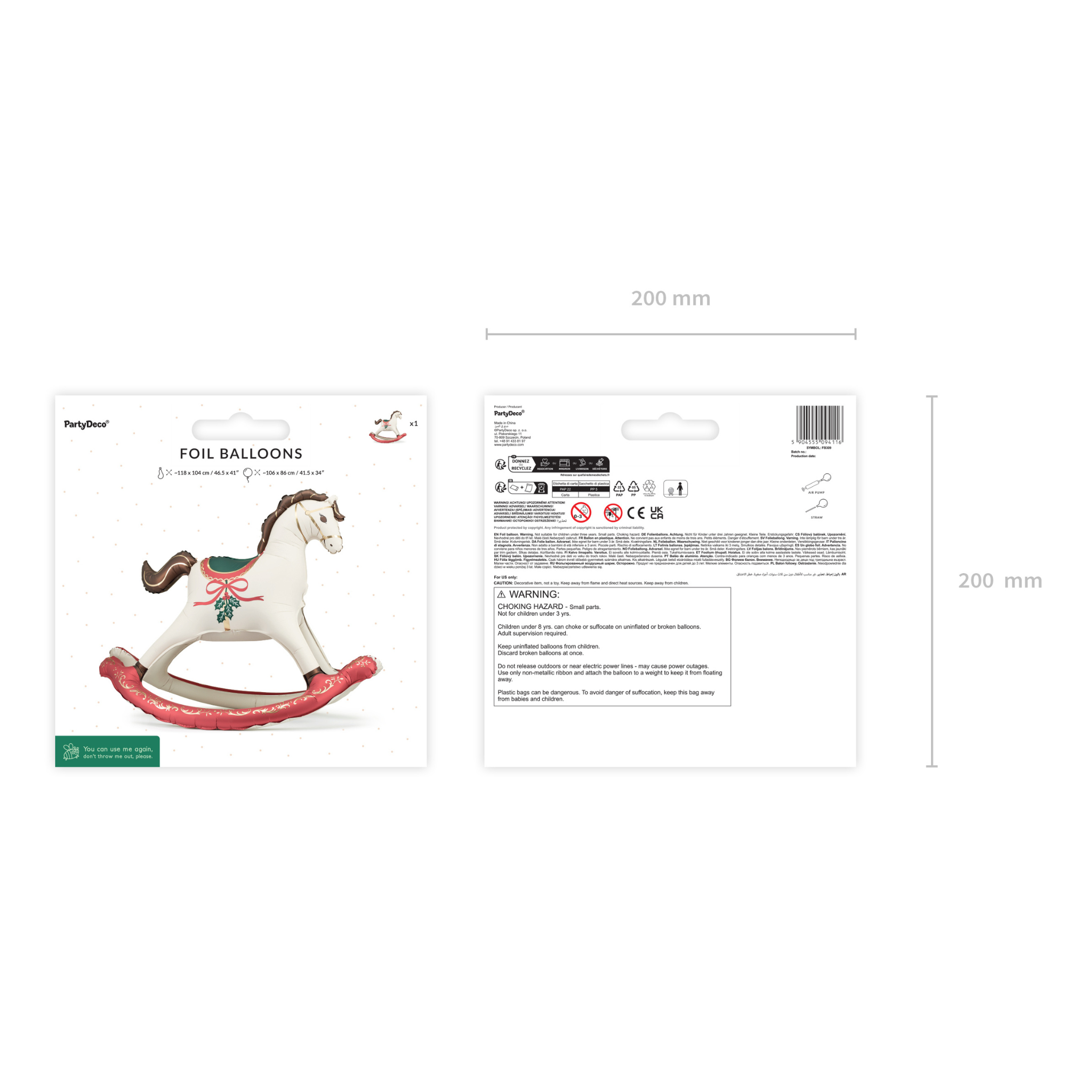 Stehender Folienballon Weihnachtliches Schaukelpferd -hey-Party.de- Folienballons -#Variante_