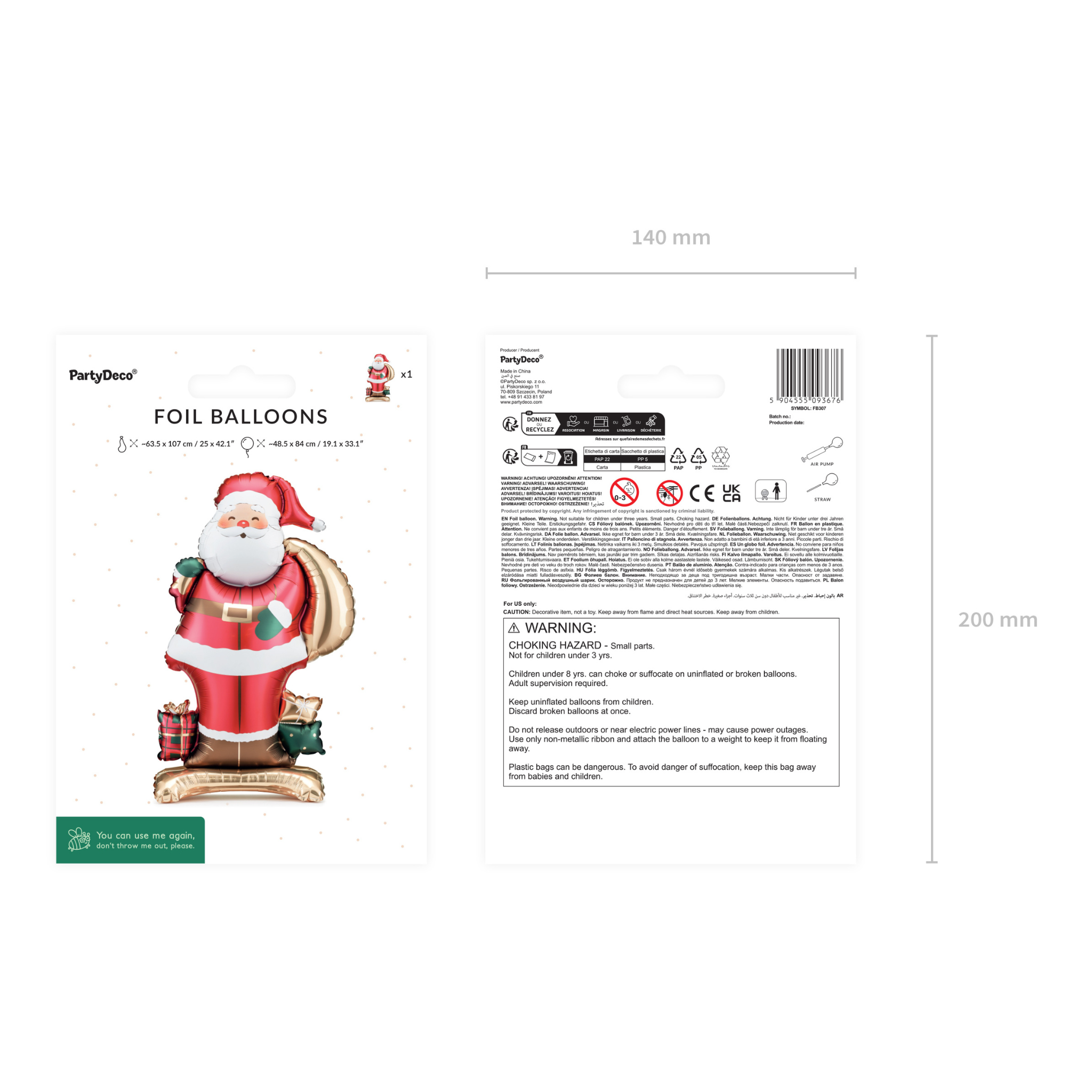 Stehender Folienballon Weihnachtsmann