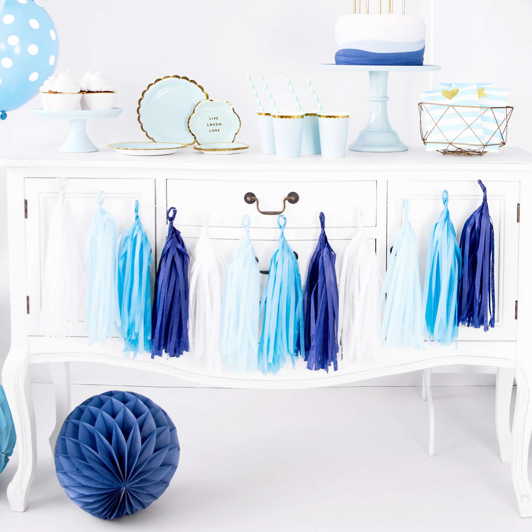 Tasselgirlande DIY Blau & Weiß -hey-Party.de- Tasseln -#Variante_