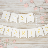 Girlande Wimpel "Just Married" Weiß und Gold -hey-Party.de- Girlanden -#Variante_