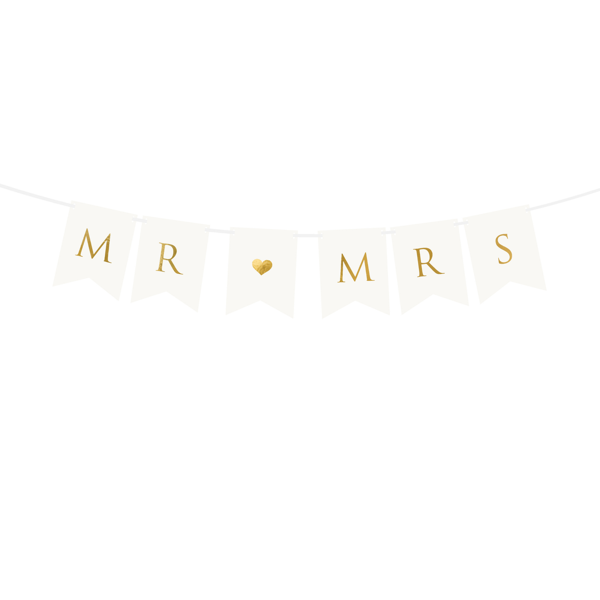 Girlande Wimpel "Mr. ❤︎ Mrs." Weiß und Gold -hey-Party.de- Girlanden -#Variante_