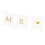 Girlande Wimpel "Mr. ❤︎ Mrs." Weiß und Gold -hey-Party.de- Girlanden -#Variante_