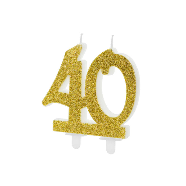 Zahlenkerze "40" Glitzer Gold -hey-Party.de- Zahlenkerzen -#Variante_