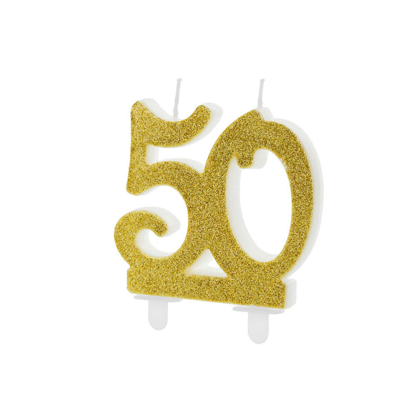 Zahlenkerze "50" Glitzer Gold -hey-Party.de- Zahlenkerzen -#Variante_