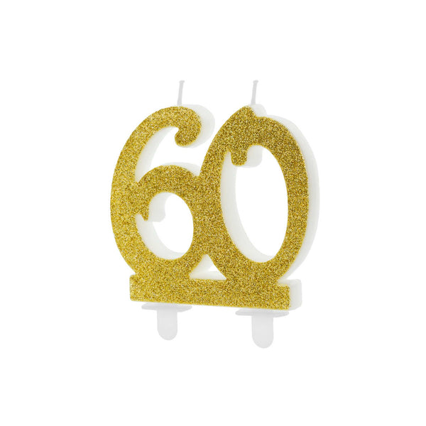 Zahlenkerze "60" Glitzer Gold -hey-Party.de- Zahlenkerzen -#Variante_
