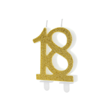 Zahlenkerze "18" Glitzer Gold -hey-Party.de- Zahlenkerzen -#Variante_