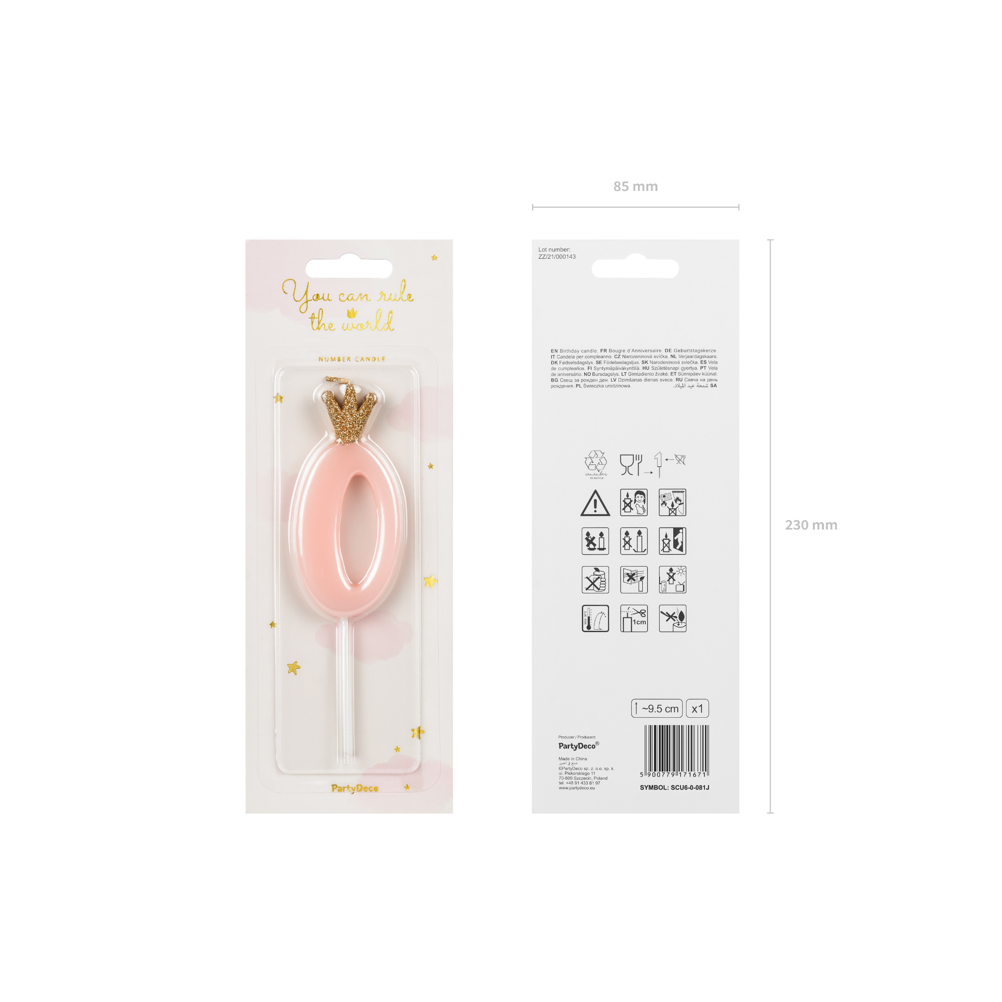 Zahlenkerze Rosa mit Krönchen -hey-Party.de- Zahlenkerzen -#Variante_ Zahl 0