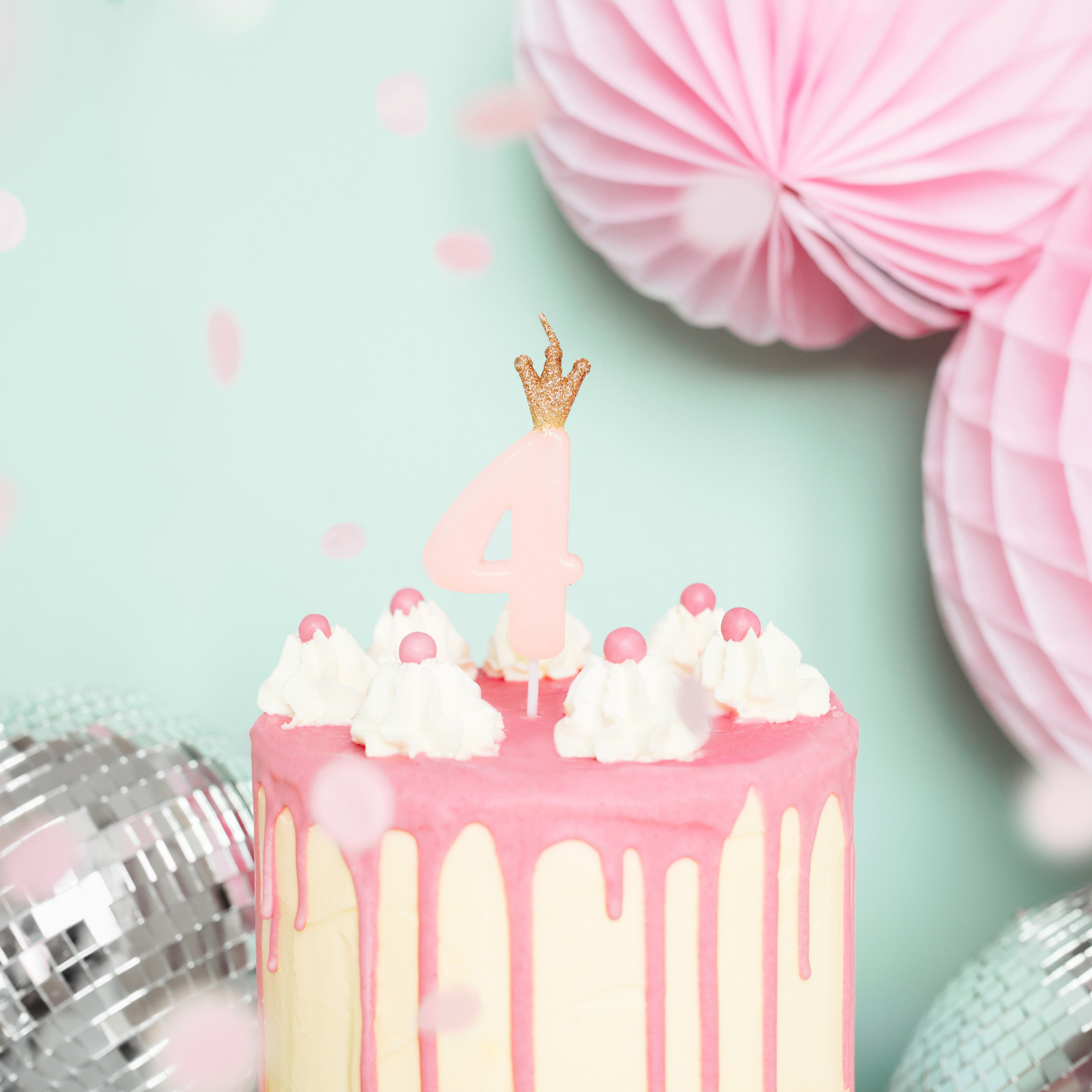 Zahlenkerze Rosa mit Krönchen -hey-Party.de- Zahlenkerzen -#Variante_Zahl 4