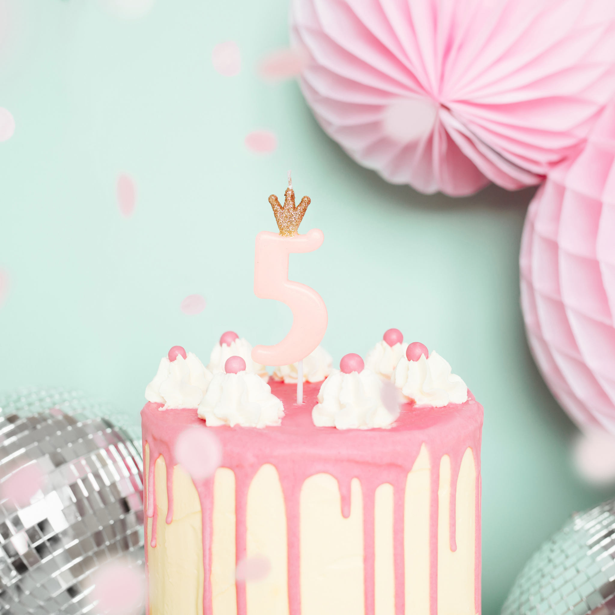 Zahlenkerze Rosa mit Krönchen -hey-Party.de- Zahlenkerzen -#Variante_Zahl 5