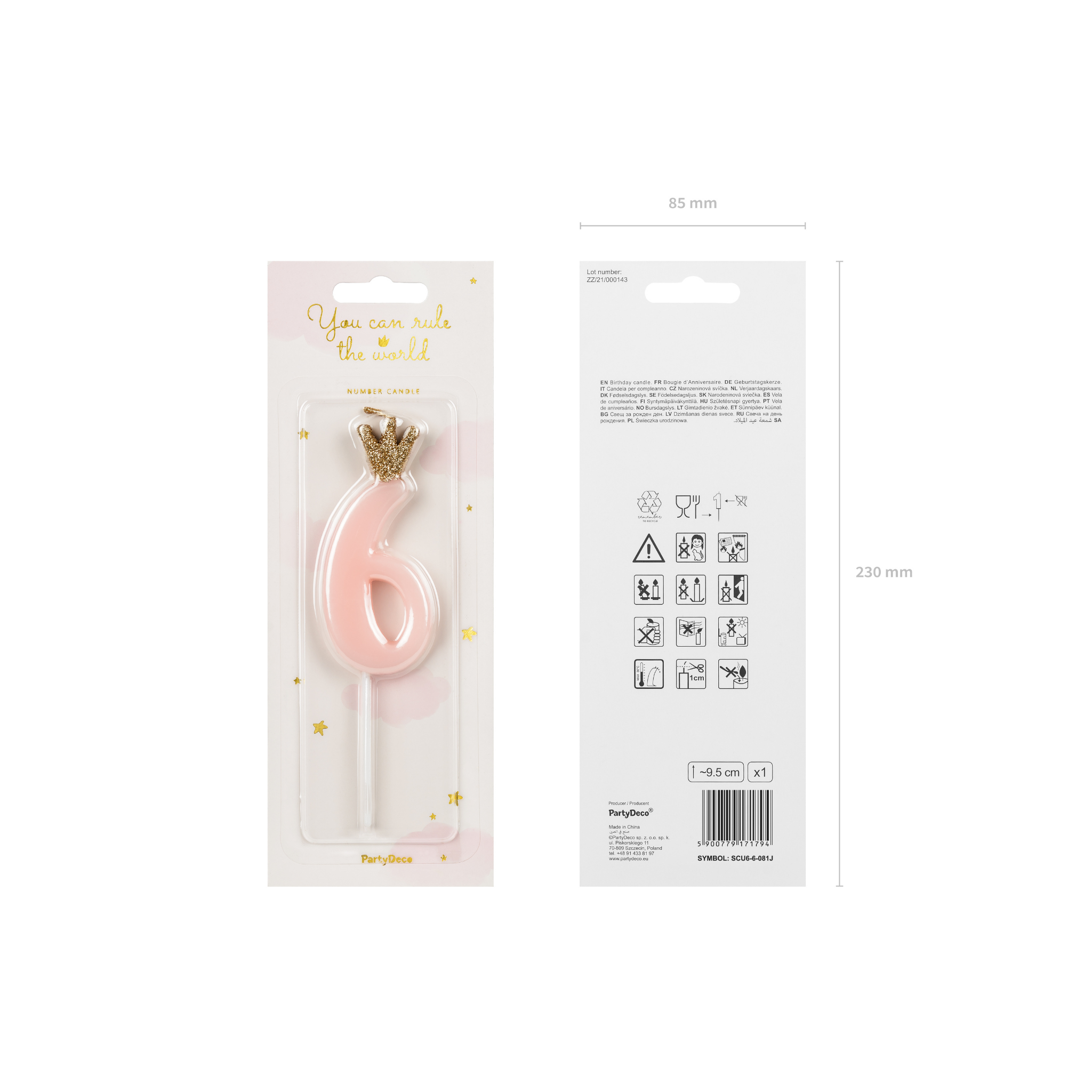 Zahlenkerze Rosa mit Krönchen -hey-Party.de- Zahlenkerzen -#Variante_Zahl 6