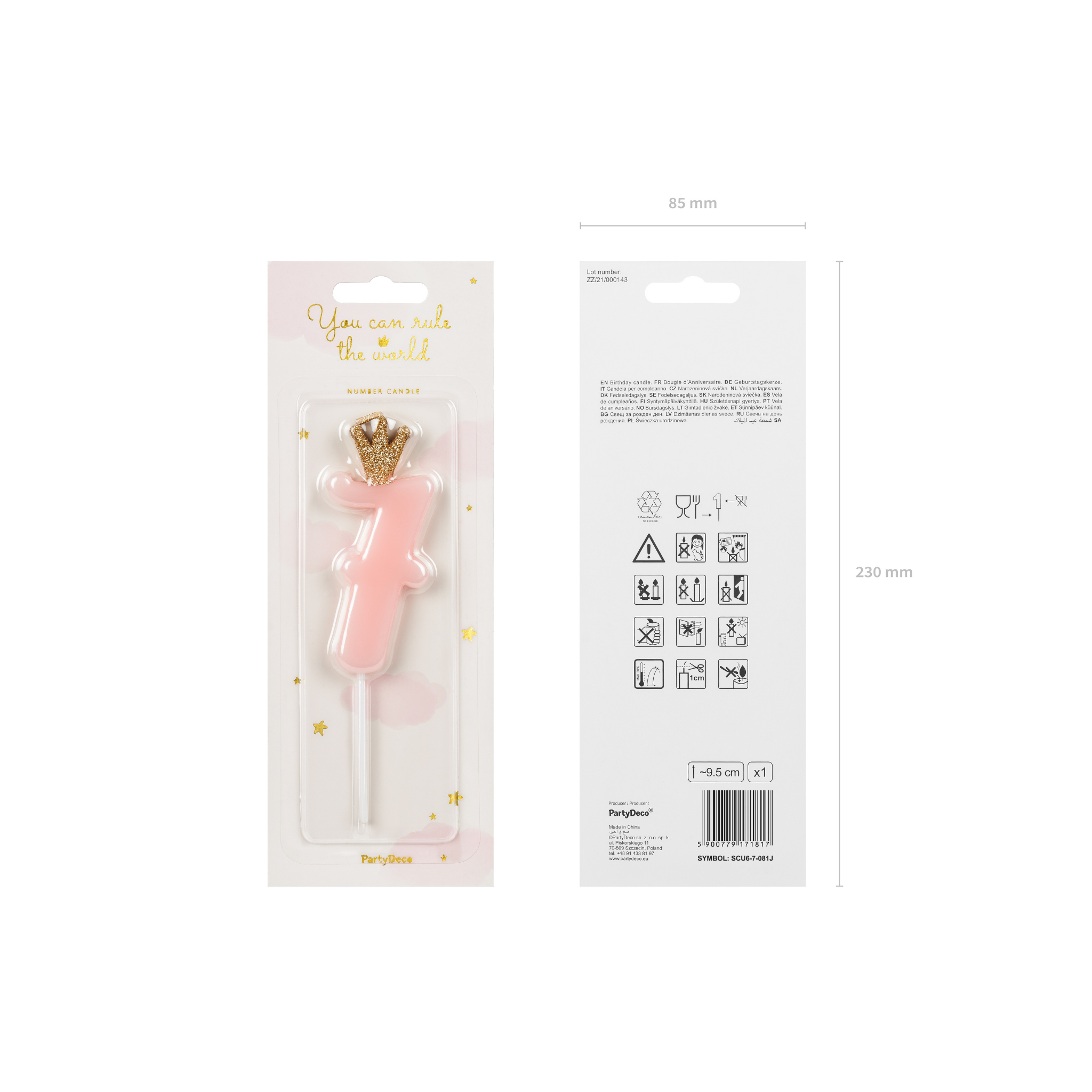 Zahlenkerze Rosa mit Krönchen -hey-Party.de- Zahlenkerzen -#Variante_ Zahl 7