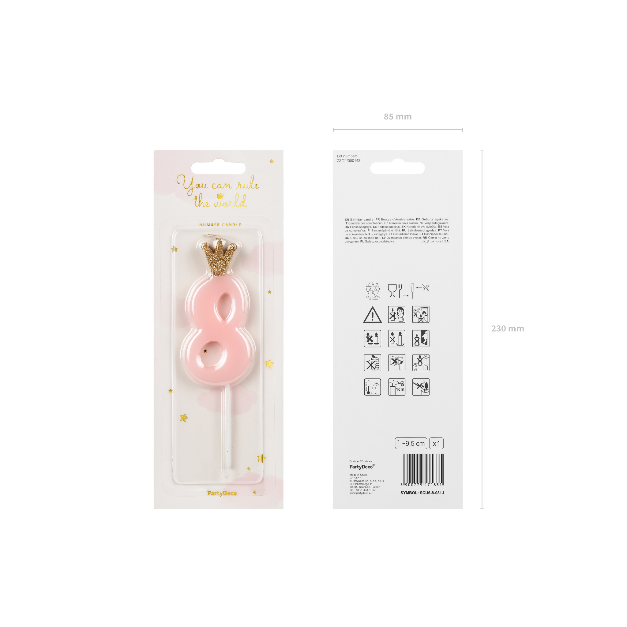 Zahlenkerze Rosa mit Krönchen -hey-Party.de- Zahlenkerzen -#Variante_Zahl 8