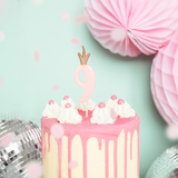 Zahlenkerze Rosa mit Krönchen -hey-Party.de- Zahlenkerzen -#Variante_Zahl 9