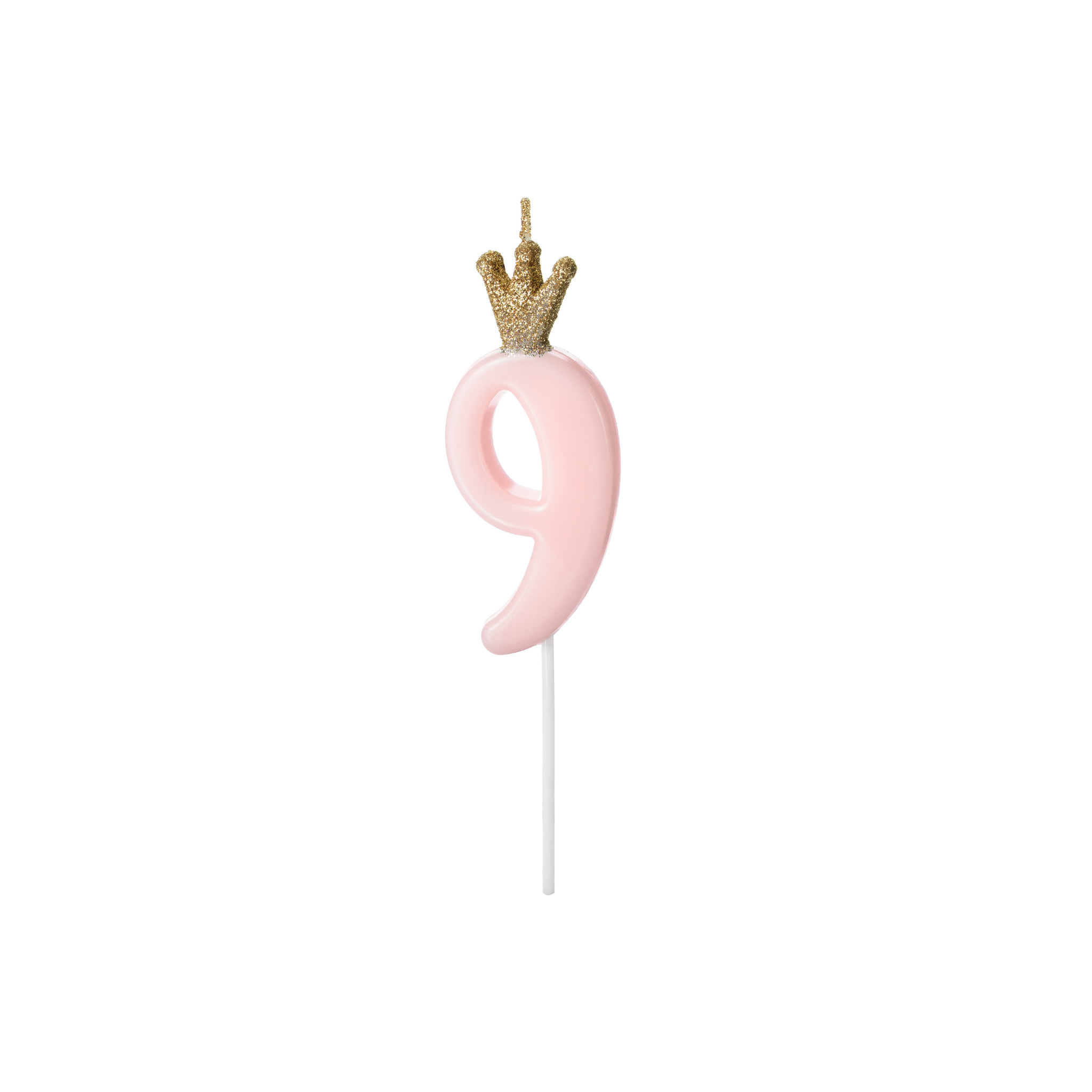 Zahlenkerze Rosa mit Krönchen -hey-Party.de- Zahlenkerzen -#Variante_ Zahl 9