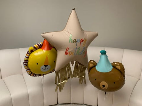 Kundenfoto: Folienballon Stern mit Fransen "Happy Birthday" Beige