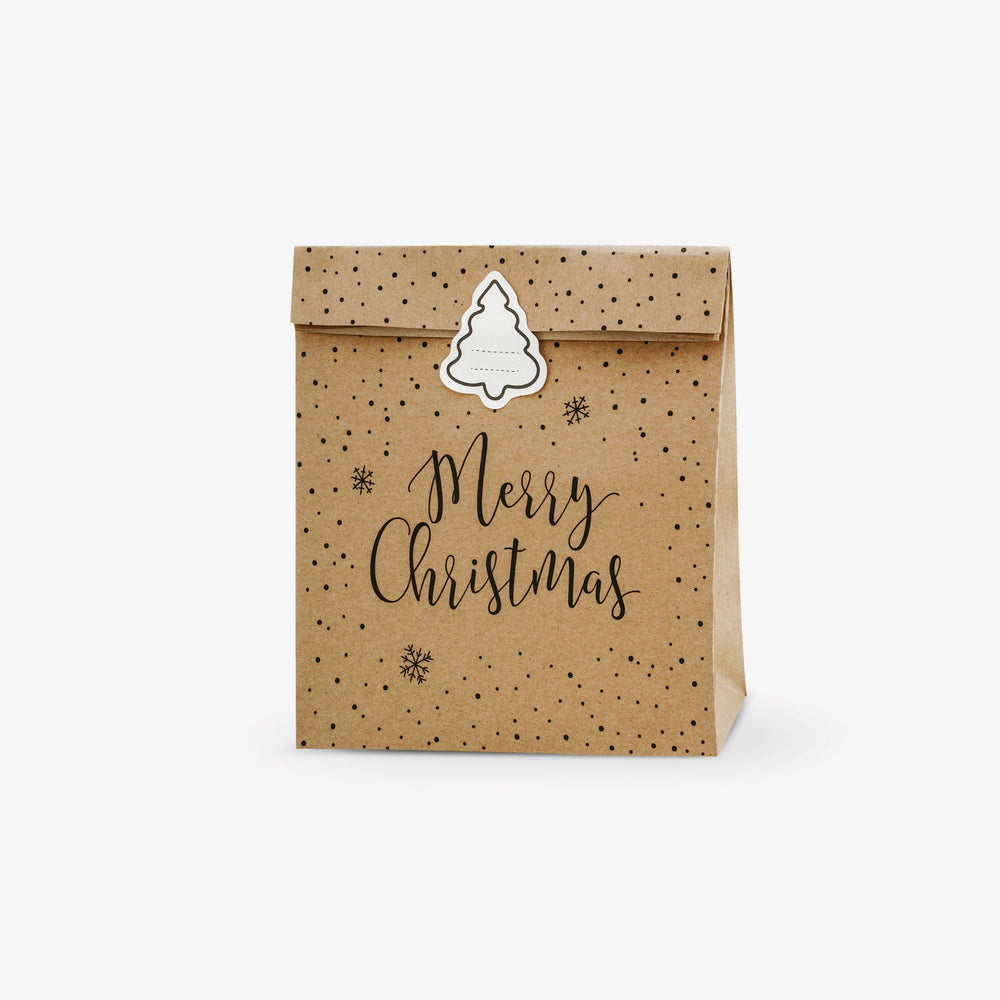 Geschenktütchen „Merry Christmas“, Kraft, 3 Stück