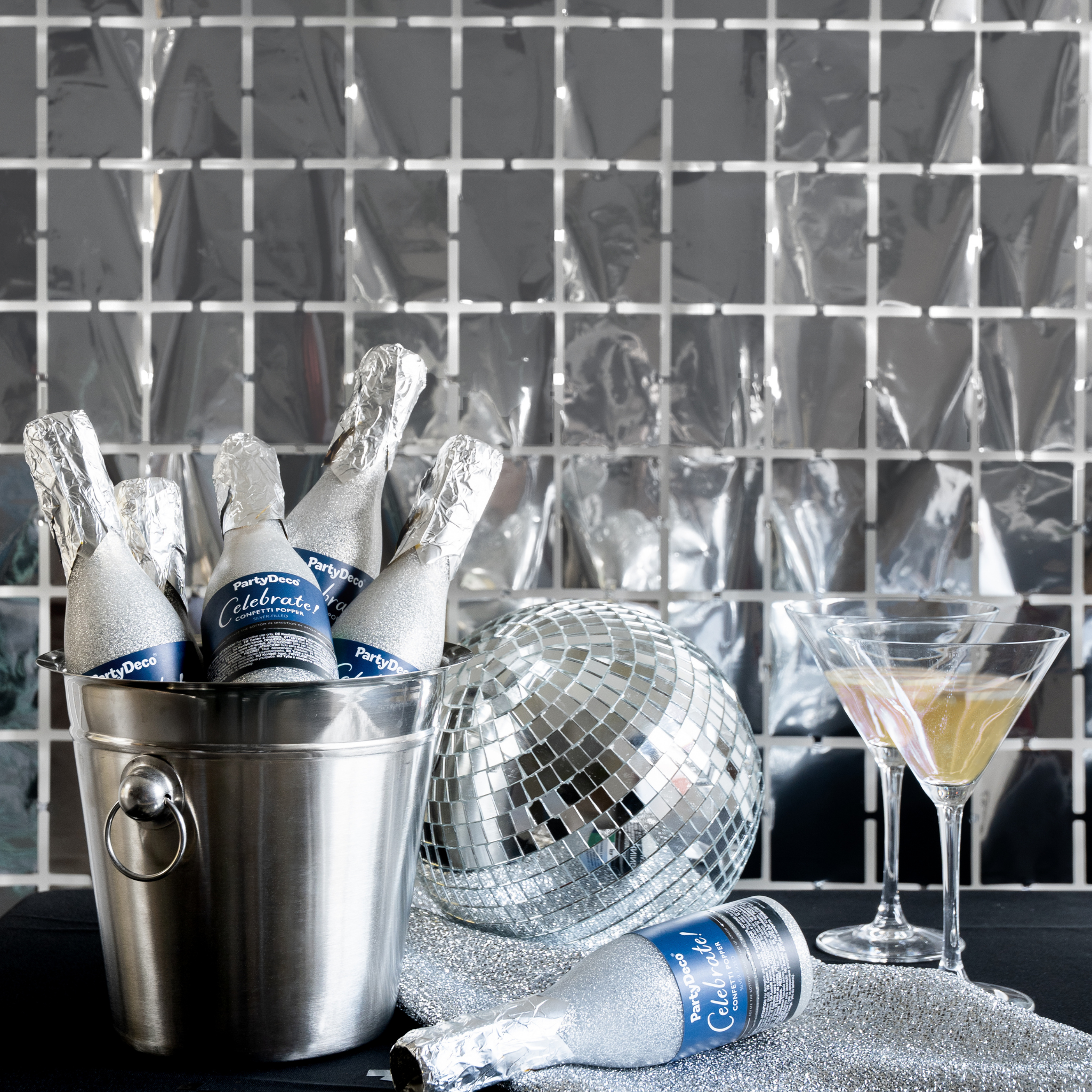 Partyvorhang Quadrate Silber -hey-Party.de- Vorhänge -#Variante_
