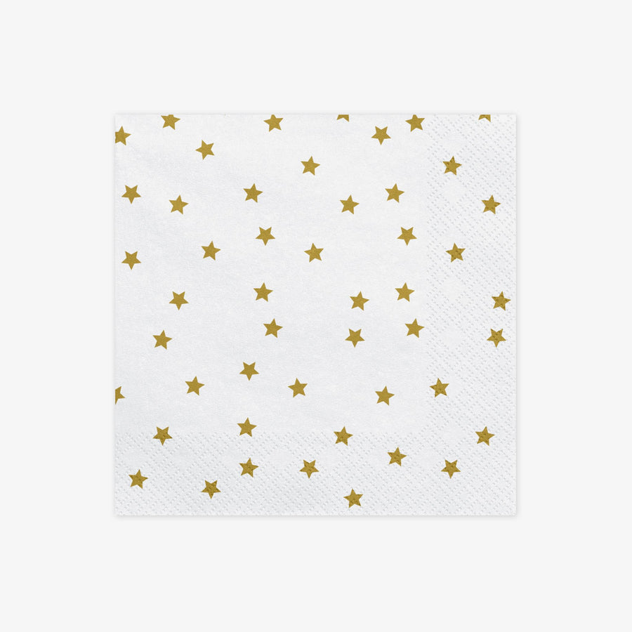 Servietten Sterne Gold, Weiß/ Gold, 20